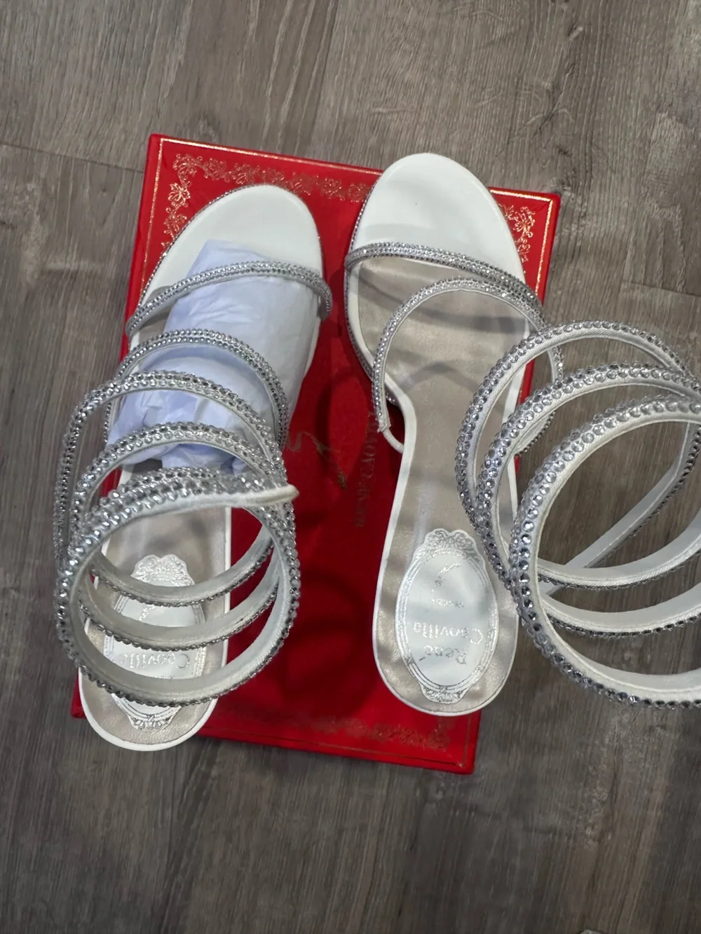Crystal-Strap Silver Wedge Sandals - Women's Dress Shoes